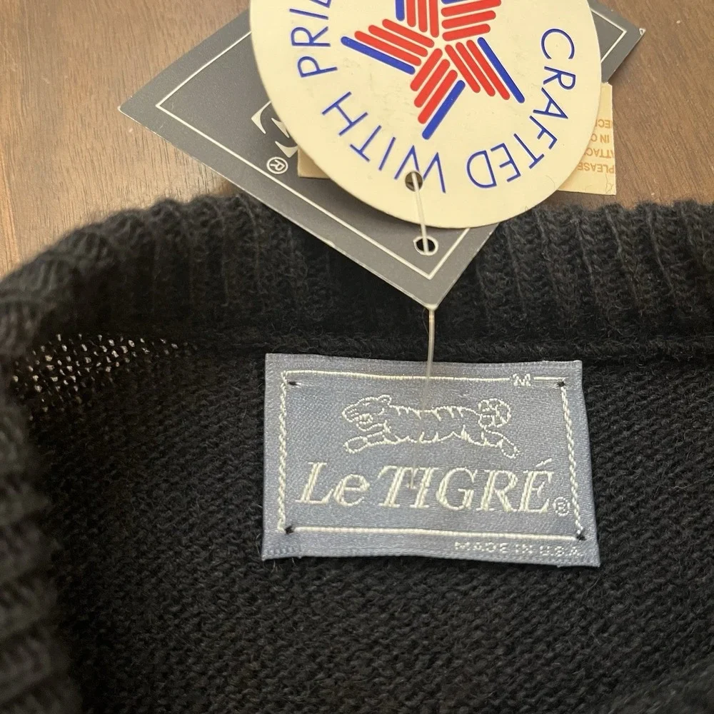 Le Tigre Sweater Vtg mens Large black knit preppy retro grandpa
